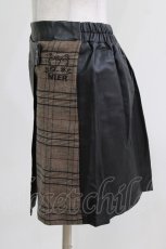 画像2: NieR Clothing / レザー切替チェックスカパン F 黒×茶 H-26-03-09-1019-PU-PA-AK-ZH (2)