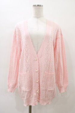 画像1: Amavel / ハート透かし編みロングカーディガン Free ピンク H-26-03-09-068-CA-TO-NS-ZH