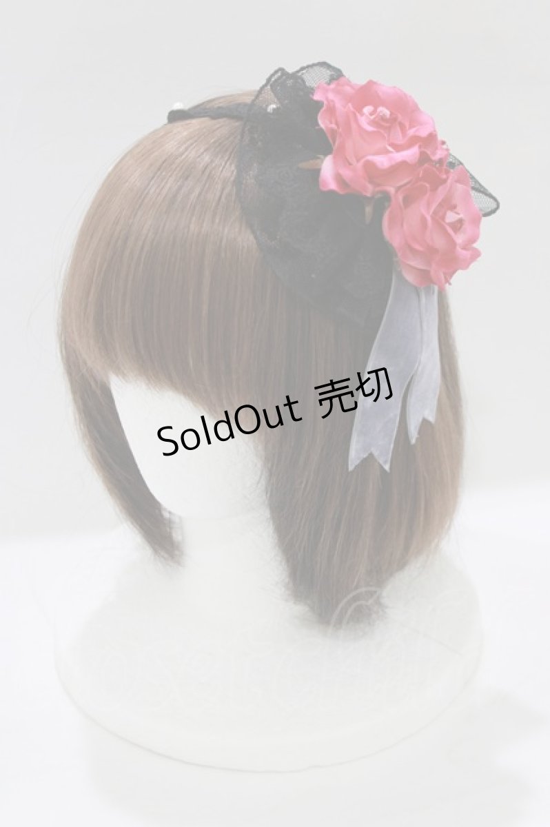 画像1: Angelic Pretty / True Roseカチューシャ  ブラック H-26-03-10-1077-AP-AC-NS-ZH (1)