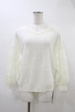 画像1: axes femme / 袖レースVネックニット M オフ H-26-03-11-045-AX-TO-NS-ZH