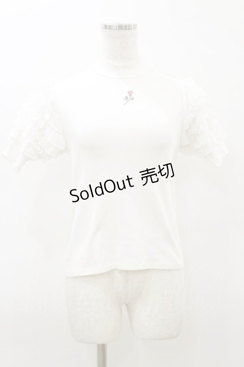 画像1: axes femme POETIQUE / ローズ刺繍フリル袖カットプルオーバー M オフ H-26-03-11-1038-AX-TO-NS-ZH (1)