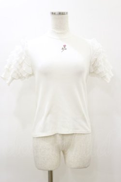 画像1: axes femme POETIQUE / ローズ刺繍フリル袖カットプルオーバー M オフ H-26-03-11-1038-AX-TO-NS-ZH
