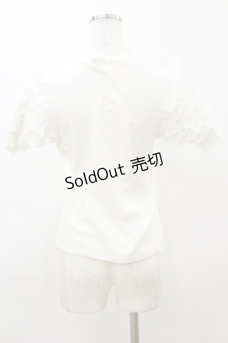 画像2: axes femme POETIQUE / ローズ刺繍フリル袖カットプルオーバー M オフ H-26-03-11-1038-AX-TO-NS-ZH (2)