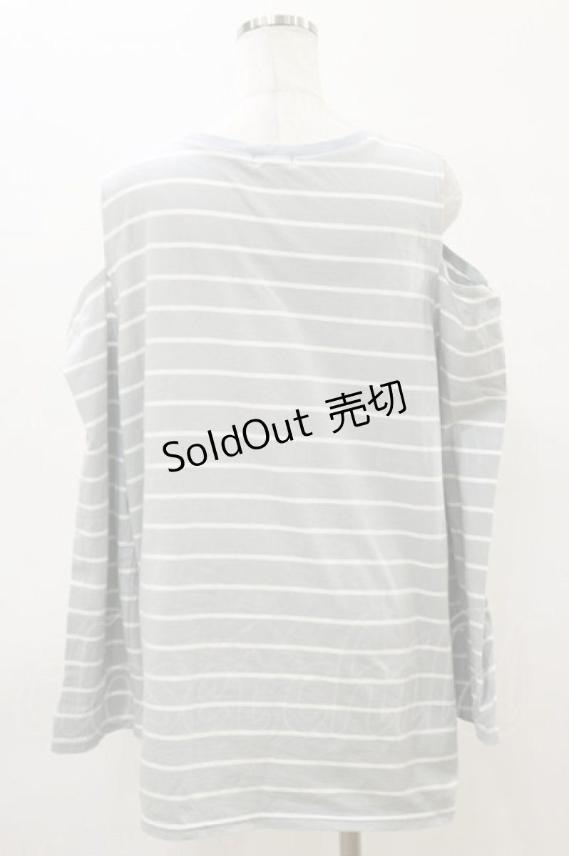 画像2: axes femme POETIQUE / 刺繍オフショルロンＴ M サックス H-26-03-11-1045-AX-TS-NS-ZH (2)