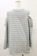 画像2: axes femme POETIQUE / 刺繍オフショルロンＴ M サックス H-26-03-11-1045-AX-TS-NS-ZH (2)