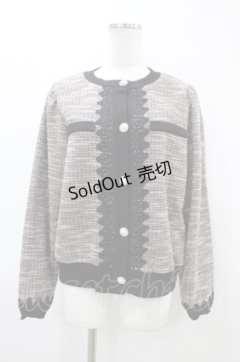 画像1: axes femme / ファンシーツイードカットカーディガン M ブラック H-26-03-11-054-AX-TO-NS-ZH (1)