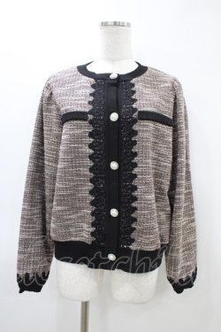 画像1: axes femme / ファンシーツイードカットカーディガン M ブラック H-26-03-11-054-AX-TO-NS-ZH