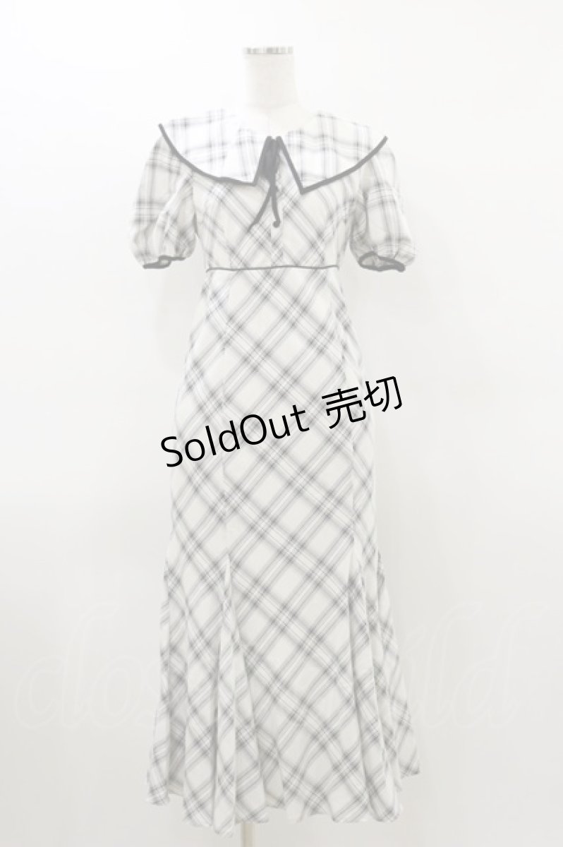 画像1: An MILLE / チェックロングワンピース Free 白/ブラック H-26-03-12-079-EL-OP-NS-ZH (1)