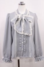 画像1: DearMyLove / レースフリルたっぷり上品ボウタイリボンブラウス M ブルーグレー H-26-03-12-1032-EL-BL-NS-ZH (1)