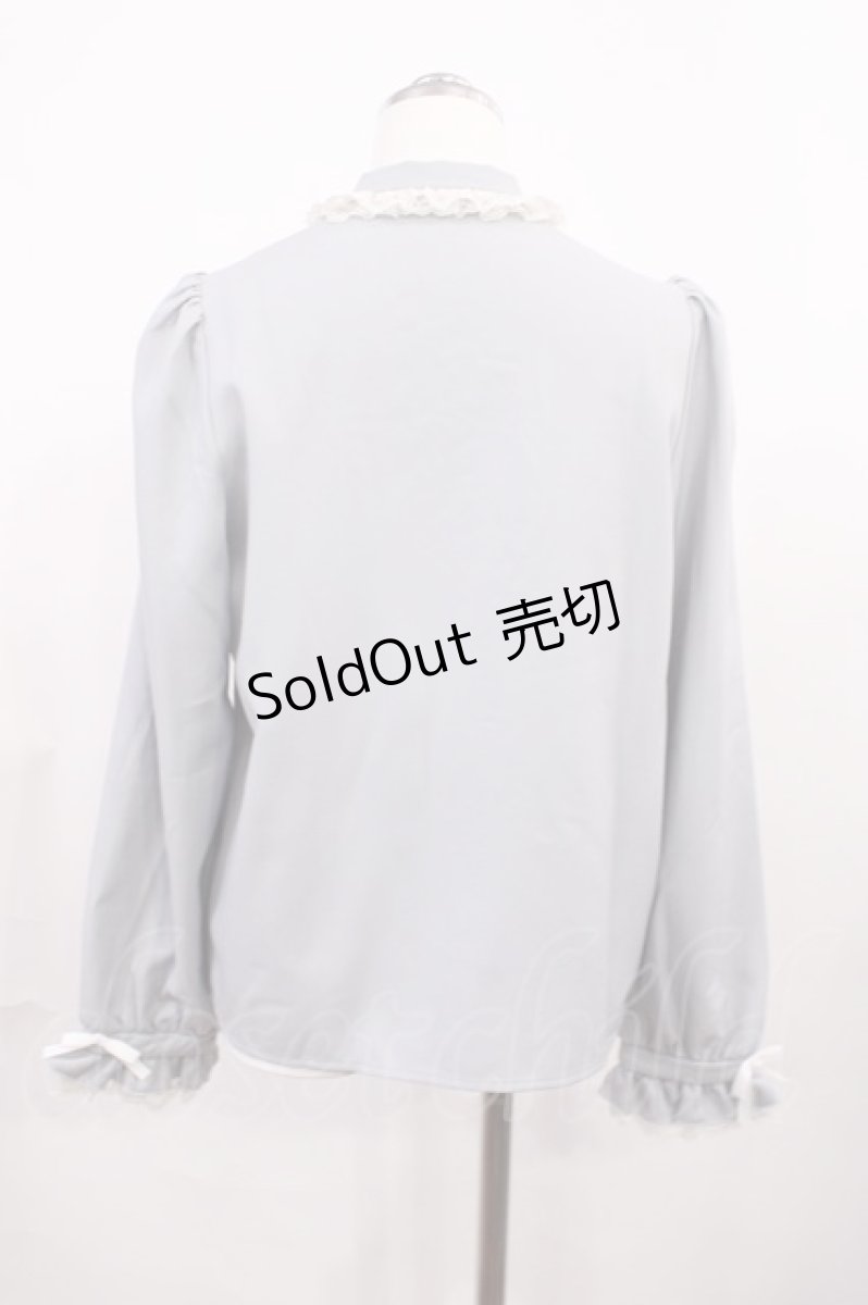 画像2: DearMyLove / レースフリルたっぷり上品ボウタイリボンブラウス M ブルーグレー H-26-03-12-1032-EL-BL-NS-ZH (2)