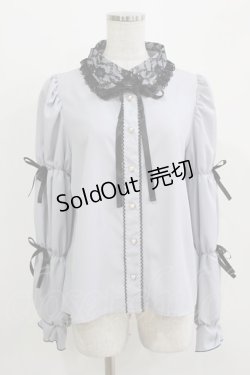 画像1: majoretty / レースカラーリボンブラウス L ブルー H-26-03-13-1038-GO-BL-NS-ZH