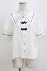 画像1: majoretty / チャイナブラウス L 白/サックス H-26-03-13-1051-GO-BL-NS-ZH (1)