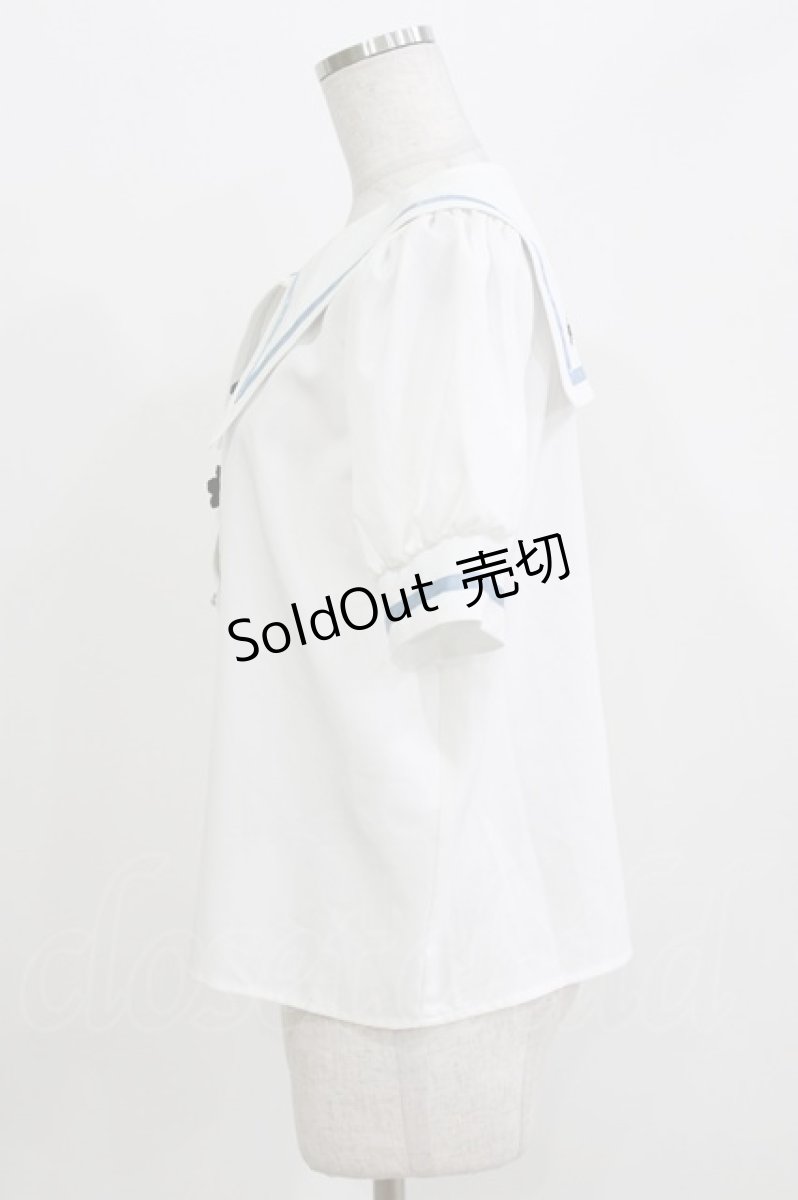 画像2: majoretty / チャイナブラウス L 白/サックス H-26-03-13-1051-GO-BL-NS-ZH (2)