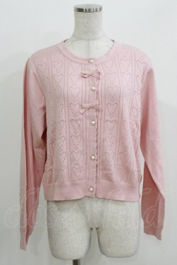 画像1: m petit by misako / AM*ハート透かしニットカーディガン LL ピンク H-26-03-13-1062-LO-TO-NS-ZH