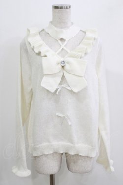画像1: Lovely Tency / 眞白ありす/ビジューリボンニットプルオーバー LL 白 H-26-03-13-1063-GO-TO-NS-ZH