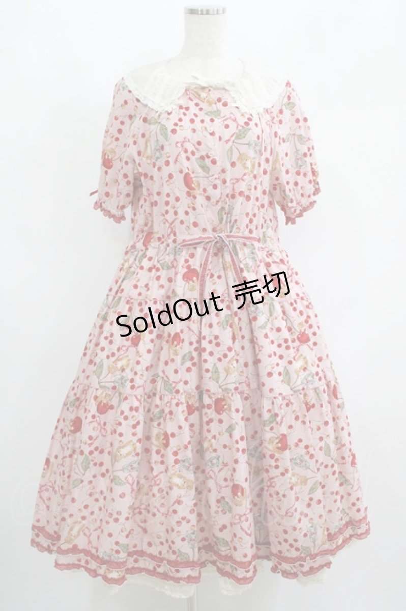 画像1: PINK HOUSE / PINK HOUSE×MISAKO&ERINKO　キャットチェリードロッププリントミディワンピース Free ピンク H-26-03-13-1003-LO-OP-NS-ZH (1)