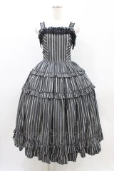 Innocent World / オリビアストライプジャンパースカート M112cm丈 グレー H-26-03-14-026-IW-OP-NS-ZH