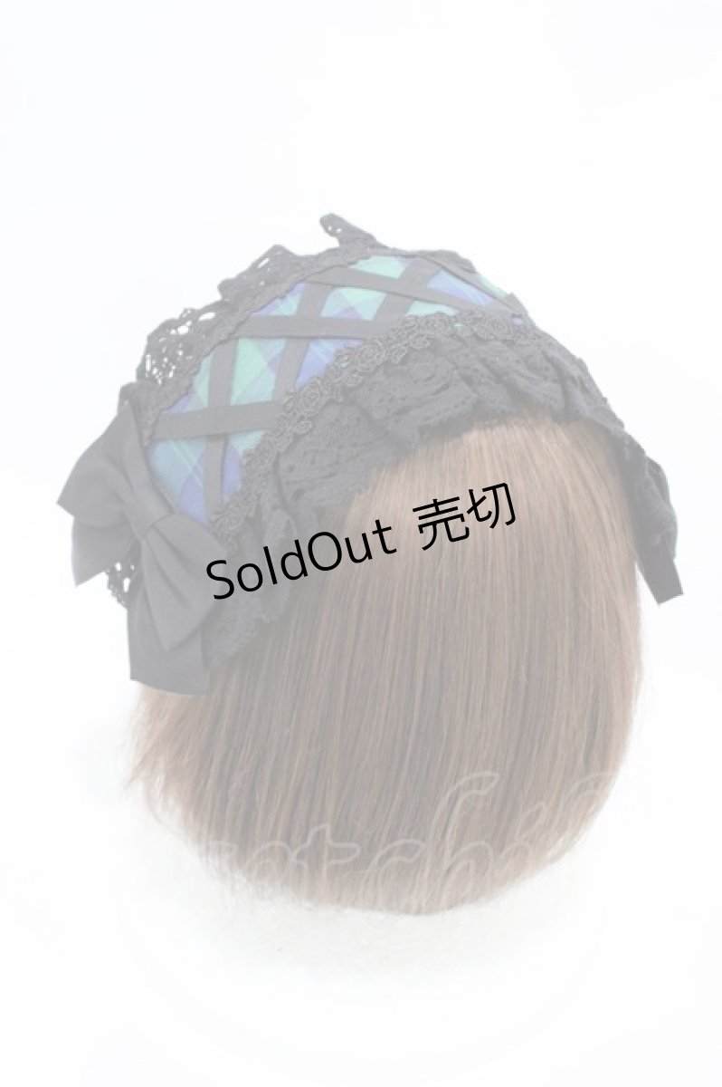 画像2: Chalmiere / タータンチェックヘッドドレス  グリーン H-26-03-14-006-0-AC-NS-ZH (2)