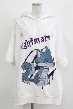 画像1: Amilige / NightmareWolf耳付き半袖ZIPパーカー  ホワイト H-26-03-14-1029-PU-TO-KB-ZH