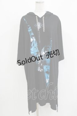 画像1: SEX POT ReVeNGe / チェーンフード半袖プルパーカー  黒 H-26-03-14-1036-SP-TO-KB-ZH