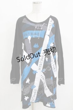 画像1: MINT NeKO / ペイントネコラグランカットワンピース  ブラック×ブラック H-26-03-14-1062-HN-OP-KB-ZH