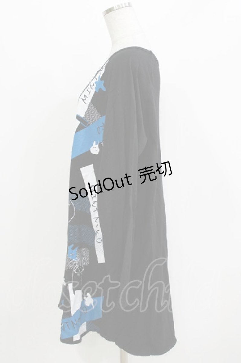 画像2: MINT NeKO / ペイントネコラグランカットワンピース  ブラック×ブラック H-26-03-14-1062-HN-OP-KB-ZH (2)