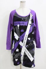 画像1: MINT NeKO / ペイントネコラグランカットワンピース  黒×紫 H-26-03-14-1064-HN-OP-KB-ZH (1)