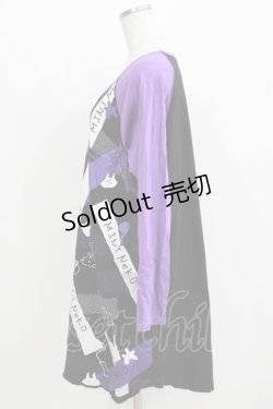 画像2: MINT NeKO / ペイントネコラグランカットワンピース  黒×紫 H-26-03-14-1064-HN-OP-KB-ZH