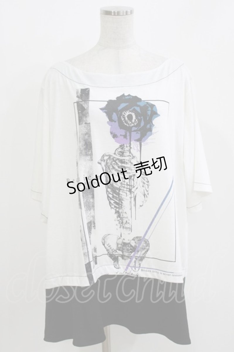 画像1: SEX POT ReVeNGe / プリント切替半袖カットソー  白×黒 H-26-03-14-1065-SP-TO-KB-ZH (1)