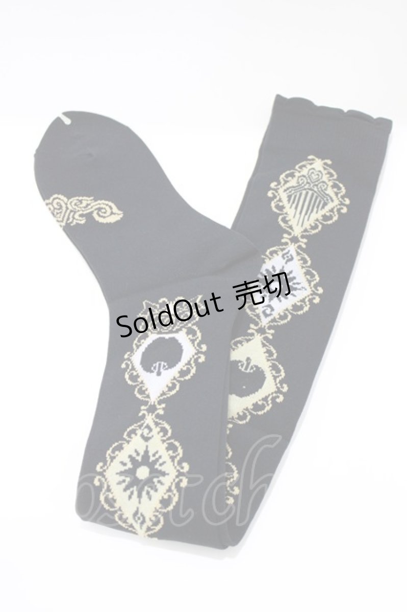 画像1: PUTUMAYO / 櫛と羅針盤とりんごのニーハイソックス  黒 H-26-03-14-1072-PT-ZA-AK-ZH (1)