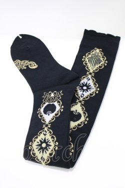 画像1: PUTUMAYO / 櫛と羅針盤とりんごのニーハイソックス  黒 H-26-03-14-1072-PT-ZA-AK-ZH