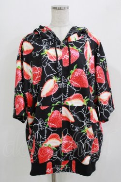 画像1: Amilige / ストロベリーベア総柄ZIP半袖パーカー  ブラック H-26-03-14-1024-PU-TO-KB-ZH