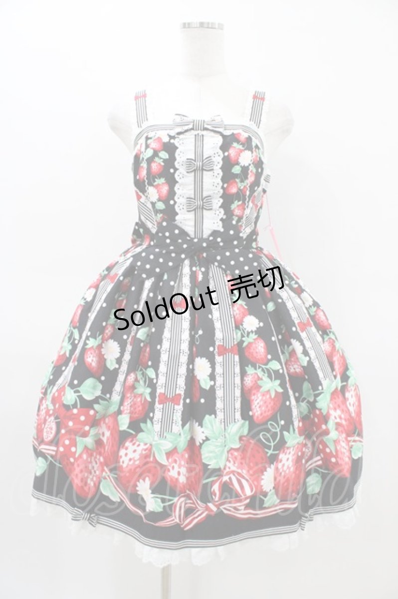画像1: Angelic Pretty / 摘みたていちごジャンパースカートSet Free ブラック H-26-03-14-015-AP-OP-NS-ZH (1)