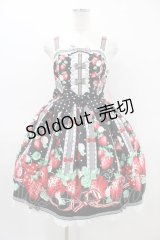 Angelic Pretty / 摘みたていちごジャンパースカートSet Free ブラック H-26-03-14-015-AP-OP-NS-ZH