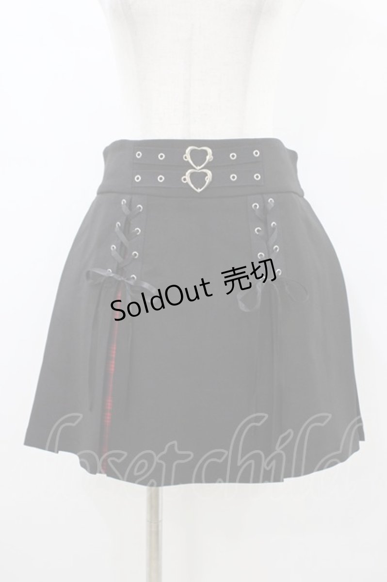 画像1: DARK IN LOVE / Punk rock high waist pleated hiding red plaid mini skirt L ブラック H-26-03-15-036-PU-SK-KB-ZH (1)