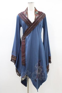 画像1: Ozz oneste / 着物袖カーディガン  青×茶 H-26-03-15-040-OO-TO-KB-ZH