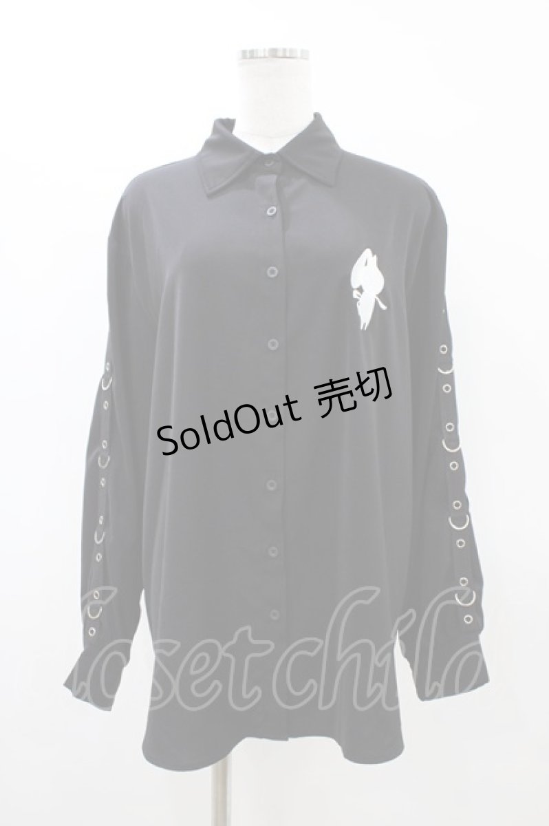 画像1: NieR Clothing / バックレースアップシャツ  黒×ラベンダー H-26-03-15-049-PU-BL-KB-ZH (1)