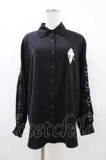 画像1: NieR Clothing / バックレースアップシャツ  黒×ラベンダー H-26-03-15-049-PU-BL-KB-ZH (1)