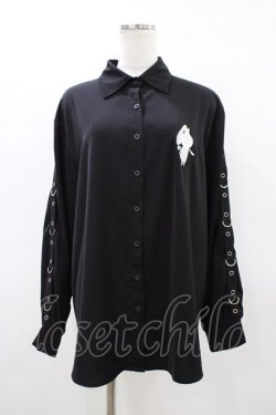 画像1: NieR Clothing / バックレースアップシャツ  黒×ラベンダー H-26-03-15-049-PU-BL-KB-ZH