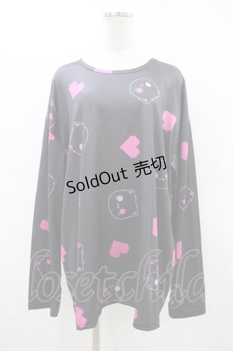 画像1: NieR Clothing / プリントLONG CUTSEW  ブラック×ピンクシエル H-26-03-15-050-PU-TO-KB-ZH (1)