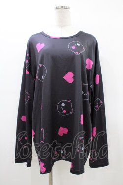 画像1: NieR Clothing / プリントLONG CUTSEW  ブラック×ピンクシエル H-26-03-15-050-PU-TO-KB-ZH