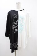 LISTEN FLAVOR / ツートンベショルダーリングアシメトップス  ブラック×ホワイト H-26-03-15-052-PU-TO-KB-ZH