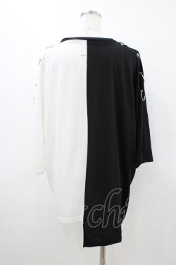 画像2: LISTEN FLAVOR / ツートンベショルダーリングアシメトップス  ブラック×ホワイト H-26-03-15-052-PU-TO-KB-ZH