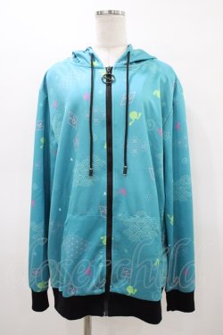 画像1: NieR Clothing / 総柄ZIPパーカー  グリーン H-26-03-15-054-PU-TO-KB-ZH