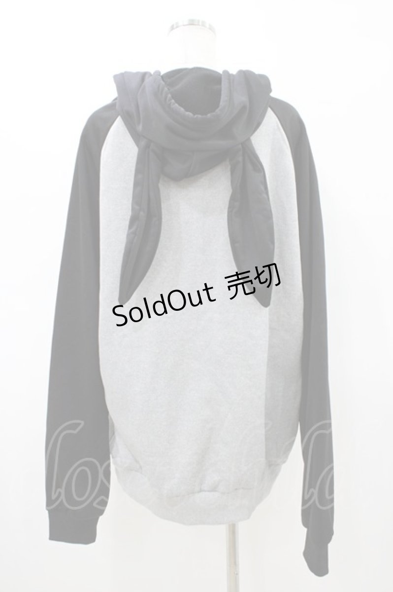 画像2: NieR Clothing / うさ耳フードプルパーカー  黒×グレー H-26-03-15-055-PU-TO-KB-ZT308 (2)