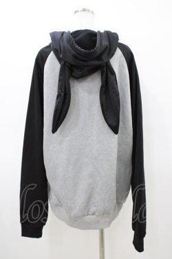画像2: NieR Clothing / うさ耳フードプルパーカー  黒×グレー H-26-03-15-055-PU-TO-KB-ZH