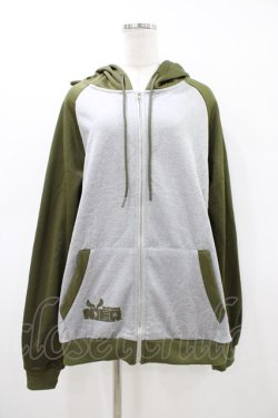 画像1: NieR Clothing / うさ耳付きTWO-TONE ZIPパーカー  カーキ×グレー H-26-03-15-056-PU-TO-KB-ZH