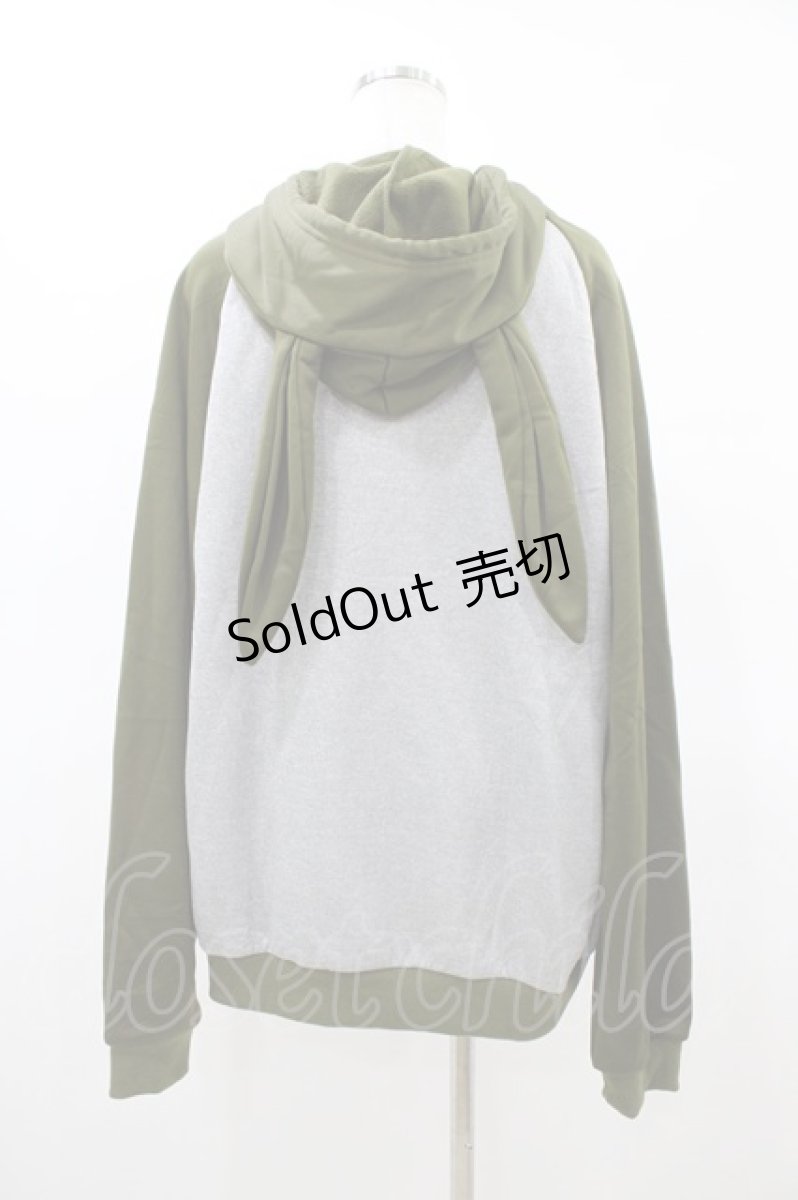画像2: NieR Clothing / うさ耳付きTWO-TONE ZIPパーカー  カーキ×グレー H-26-03-15-056-PU-TO-KB-ZH (2)