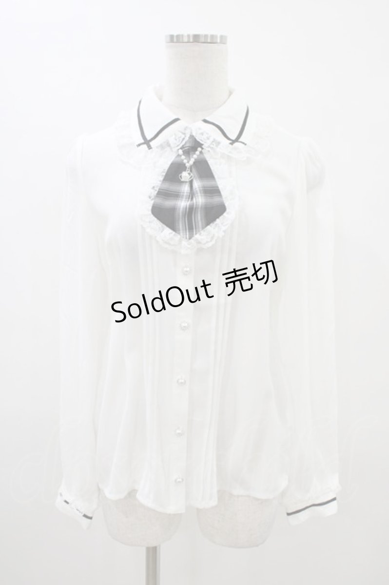 画像1: Secret Honey / ネクタイ付き配色ラインブラウス Free オフ H-26-03-15-1047-CA-BL-NS-ZH (1)