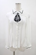 画像1: Secret Honey / ネクタイ付き配色ラインブラウス Free オフ H-26-03-15-1047-CA-BL-NS-ZH (1)